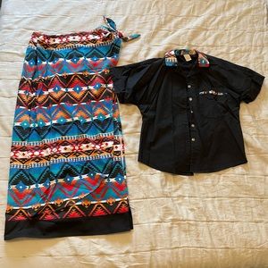 Unique vintage western wrap skirt and top set